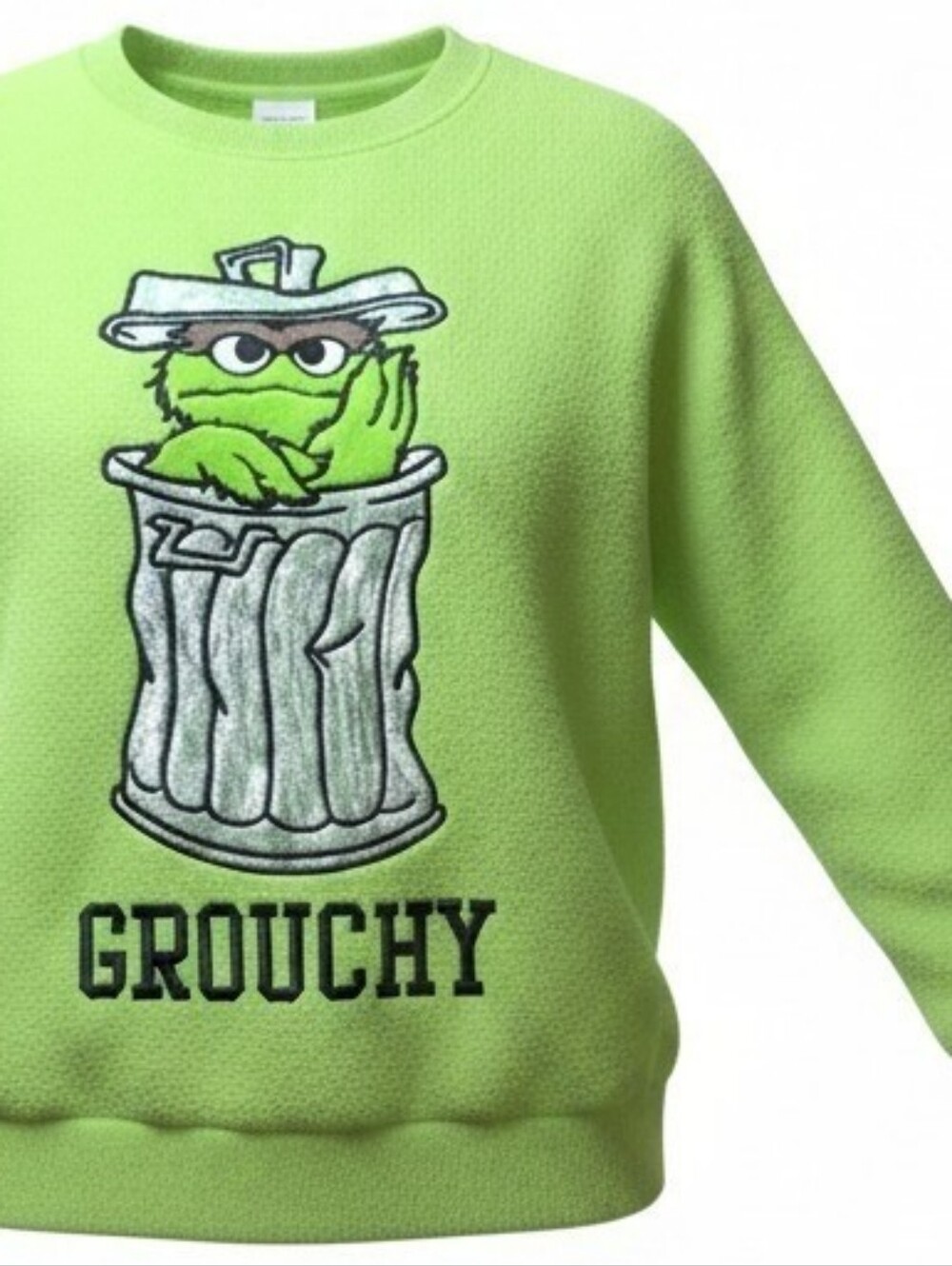 SESAME STREET | Oscar Grouch Fuzzy Plush Green Sleep Sweatshirt | Youth 12 14 L